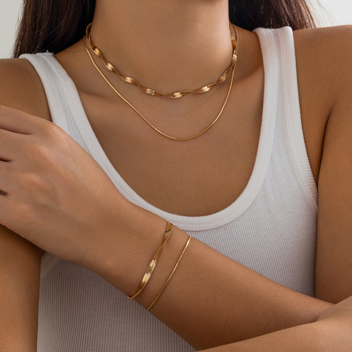 Double Layer Snake Chain Set